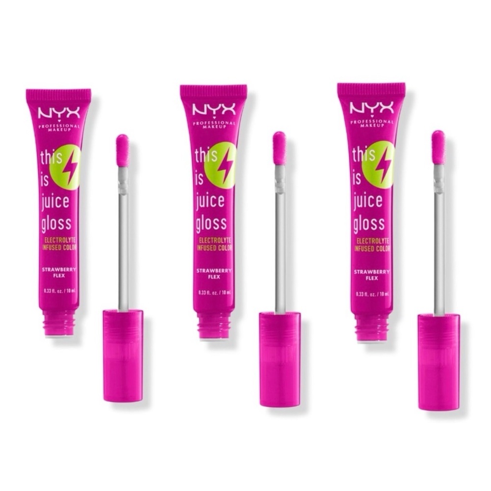 NEW 3x NYX Cosmetics This is Juice Gloss Hydrating Lip Gloss Strawberry Flex Ful